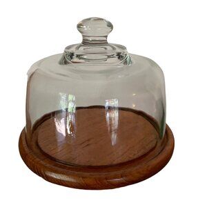 Vintage Gailstyn Sutton Food Tray and Coche Glass Cover Teak Wood 7" Diameter